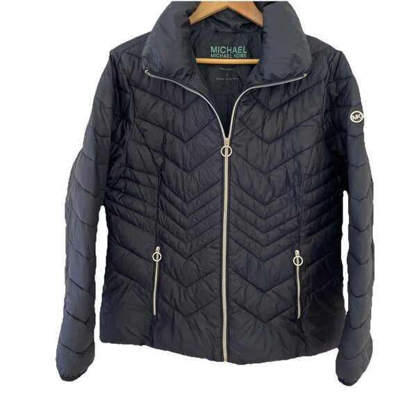 Michael Kors Women’s Puffer Jacket Size Black Full Zip Packable Quilted Designer - Picture 1 of 11